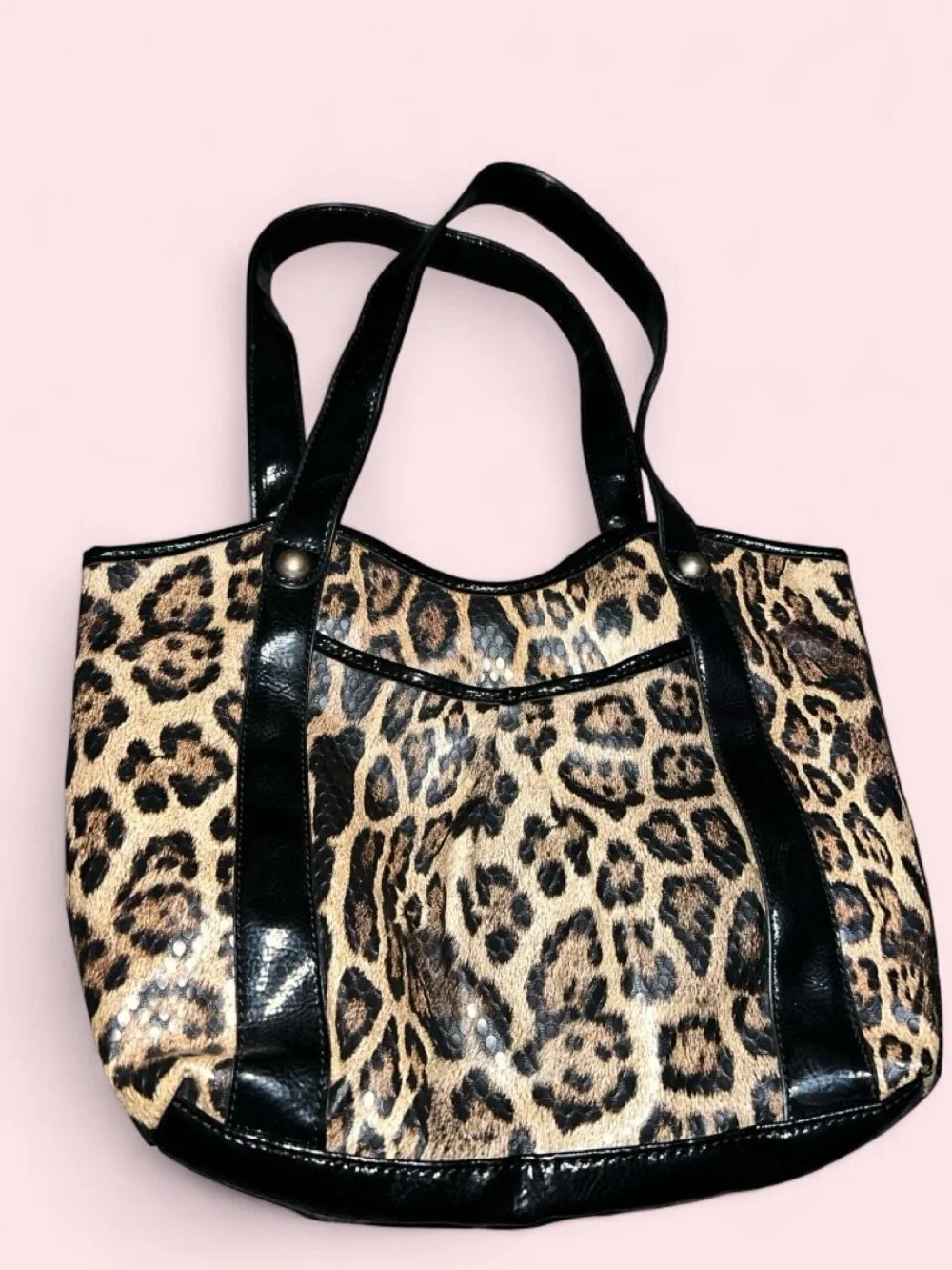 Leopard Print Tote Bag with Black Trim